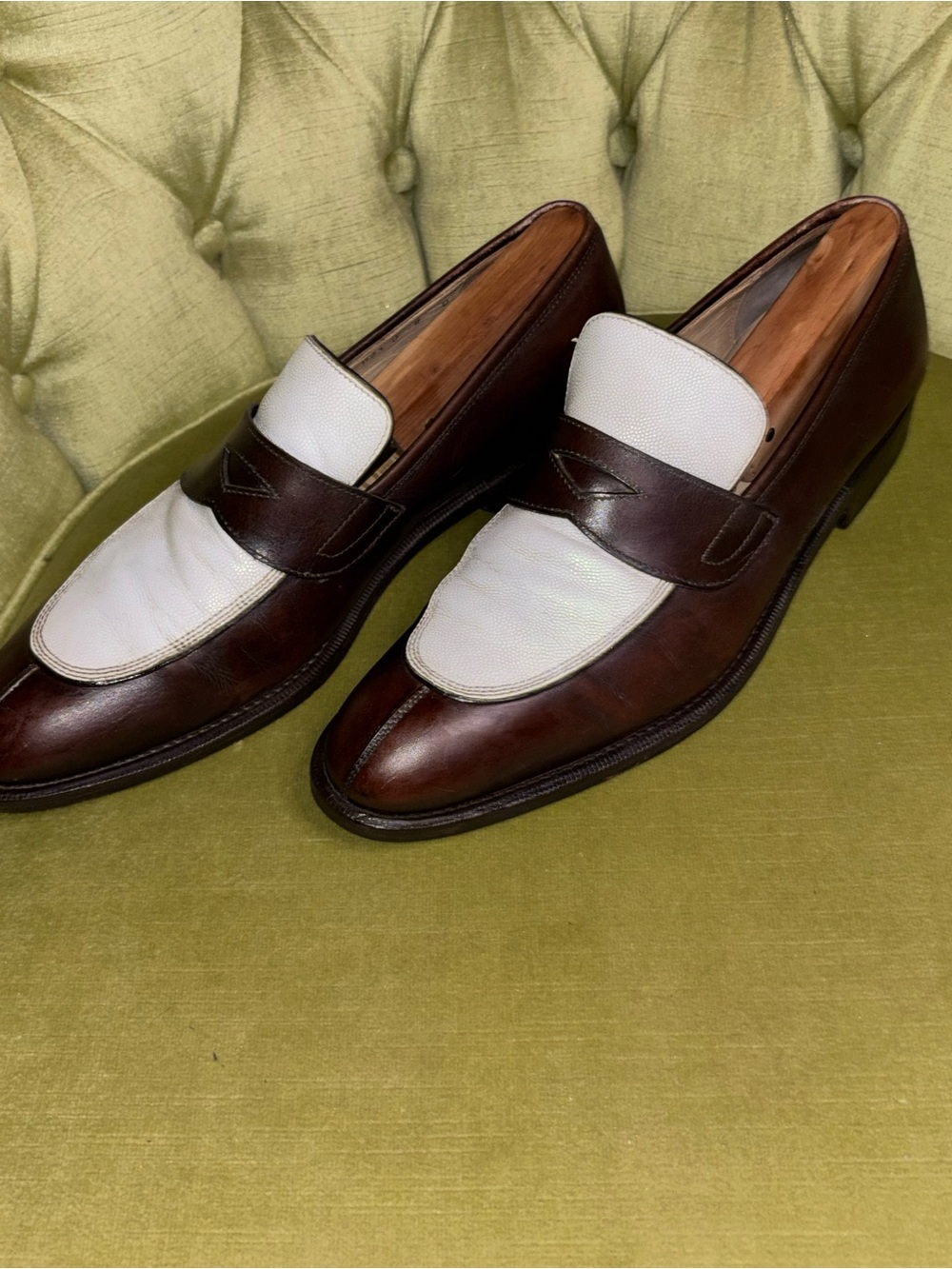 Vintage Salvator Ferragamo Paris Contrast Penny Loafer Men’s 8 D Brown Ivory - Picture 2 of 15